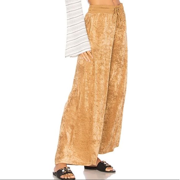 NWT Free People Velour Wide Leg Pant in Gold - Picture 8 of 9